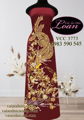 Vải áo dài vẽ Phượng Hoàng-V3D10227