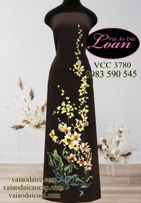 Vải áo dài vẽ hoa kim tuyến-V3D 10232