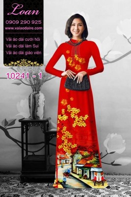 Vải áo dài hoa mai vàng-DT 10241