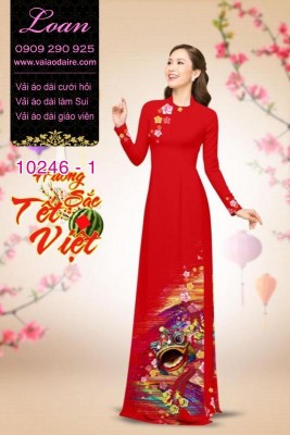 Vải áo dài con Lân tết-DT 10246