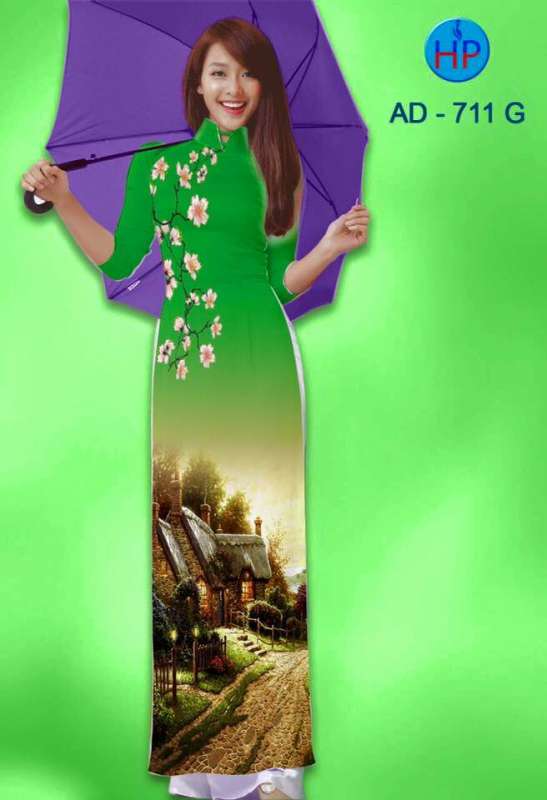 Vải áo dài phong cảnh 3D