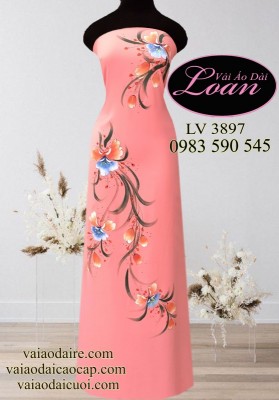 Vải áo dài vẽ hoa đẹp-V3D 10629