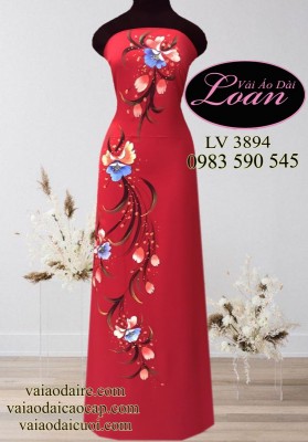 Vải áo dài vẽ hoa đẹp-V3D 10631