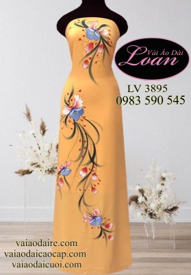 Vải áo dài vẽ hoa đẹp-V3D 10632