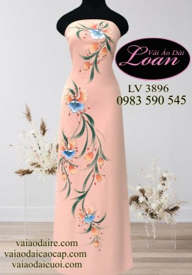 Vải áo dài vẽ hoa đẹp-V3D 10633