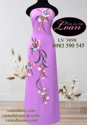 Vải áo dài vẽ hoa đẹp-V3D 10634