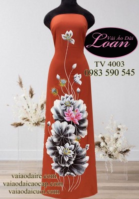 Vải áo dài vẽ hoa Sen-V3D 10890