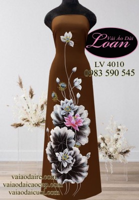 Vải áo dài lụa vẽ hoa Sen-V3D 10891