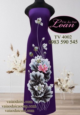 Vải áo dài vẽ hoa Sen-V3D 10892