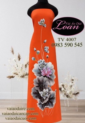 Vải áo dài vẽ hoa Sen-V3D 10893