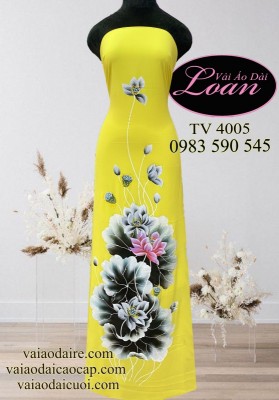 Vải áo dài vẽ hoa Sen-V3D 10894