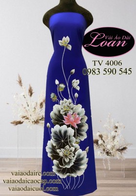 Vải áo dài vẽ hoa Sen-V3D 10895