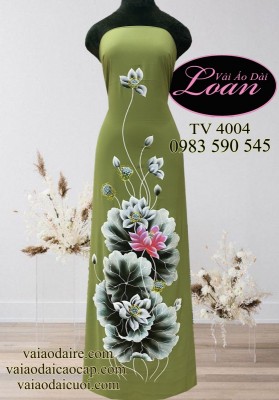 Vải áo dài vẽ hoa Sen-V3D 10896