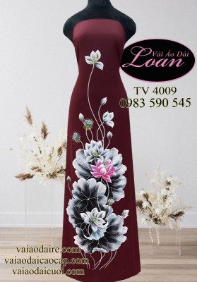 Vải áo dài vẽ hoa Sen-V3D 10897