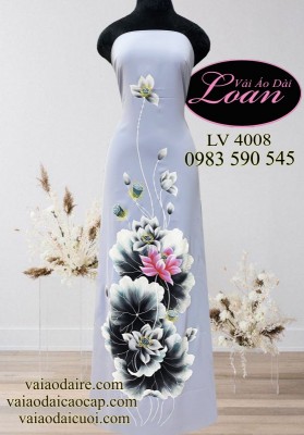 Vải áo dài lụa vẽ hoa Sen-V3D 10898