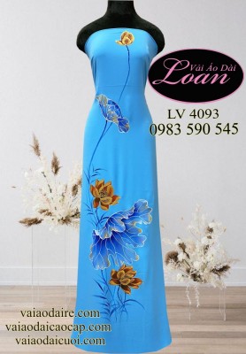 Vải áo dài vẽ hoa sen-V3D 11082