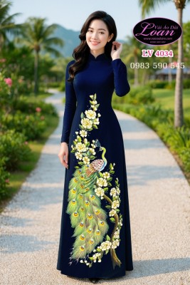 Vải áo dài vẽ chim Công cao cấp-V3D 11135