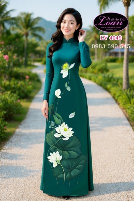 Vải áo dài vẽ sen cao cấp-V3D 11188