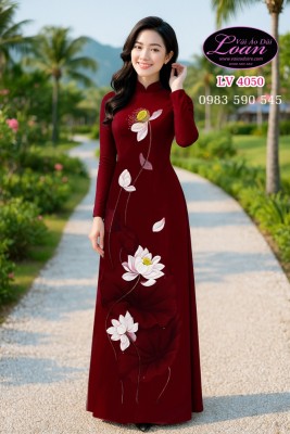 Vải áo dài vẽ sen cao cấp-V3D 11189