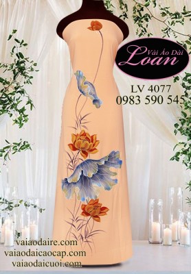 Vải áo dài vẽ hoa sen-V3D 11238