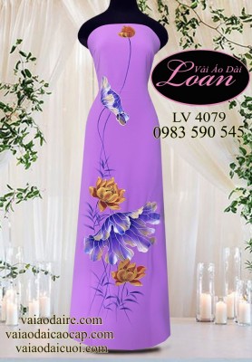 Vải áo dài vẽ hoa sen-V3D 11239