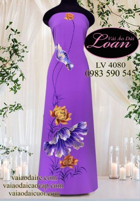 Vải áo dài vẽ hoa sen-V3D 11240
