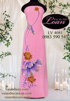 Vải áo dài vẽ hoa sen-V3D 11241