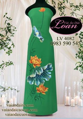 Vải áo dài vẽ hoa sen-V3D 11242