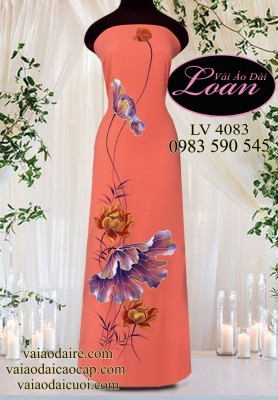 Vải áo dài vẽ hoa sen-V3D 11243