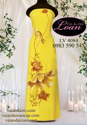 Vải áo dài vẽ hoa sen-V3D 11244