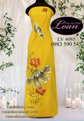 Vải áo dài vẽ hoa sen-V3D 11245