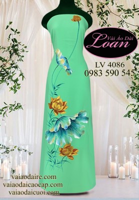 Vải áo dài vẽ hoa sen-V3D 11246