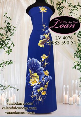 Vải áo dài vẽ hoa sen-V3D 11247