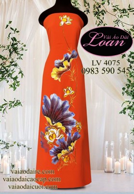 Vải áo dài vẽ hoa sen-V3D 11248