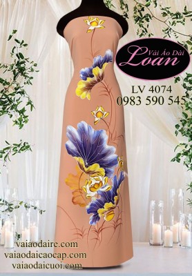Vải áo dài vẽ hoa sen-V3D 11249