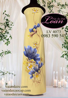 Vải áo dài vẽ hoa sen-V3D 11250