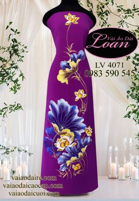 Vải áo dài vẽ hoa sen-V3D 11252