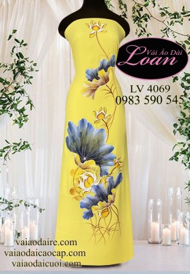 Vải áo dài vẽ hoa sen-V3D 11254