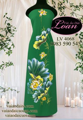 Vải áo dài vẽ hoa sen-V3D 11255