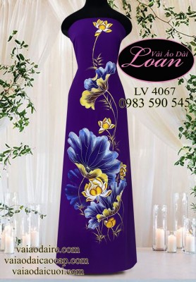 Vải áo dài vẽ hoa sen-V3D 11256