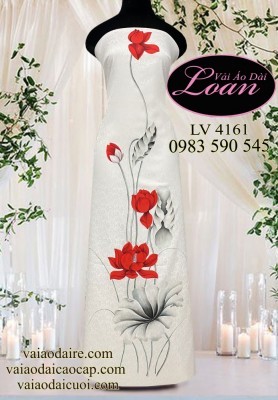 Vải áo dài vẽ hoa sen-V3D11358