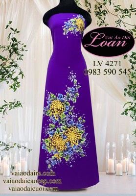Vải áo dài vẽ hoa cúc đại đóa-V3D 11515