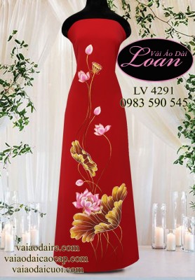 Vải áo dài vẽ hoa sen-V3D11600