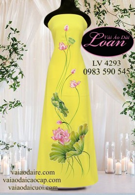 Vải áo dài vẽ hoa sen-V3D 11601