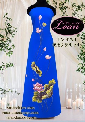 Vải áo dài vẽ hoa sen-V3D 11602