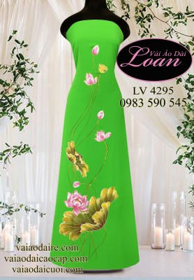 Vải áo dài vẽ hoa sen-V3D 11603