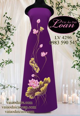 Vải áo dài vẽ hoa sen-V3D 11604