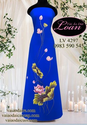 Vải áo dài vẽ hoa sen-V3D 11605