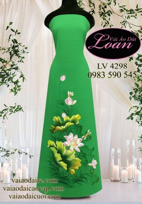 Vải áo dài vẽ hoa sen-V3D 11606