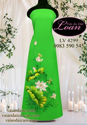 Vải áo dài vẽ hoa sen-V3D 11607